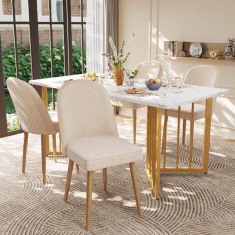4 chaises de salle à manger, chaises de salle à manger modernes en velours beige, pieds en métal doré, tendance et confortables, adaptées à la salle à manger, au salon et au bureau
