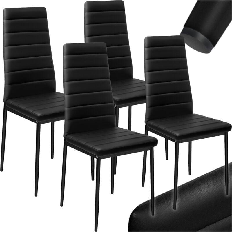 Tectake - Ensemble 4 chaises de salle à manger aspect cuir ergonomique noir