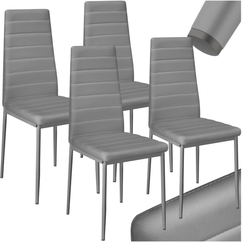 Tectake - Ensemble 4 chaises de salle à manger avec revêtement aspect cuir gris