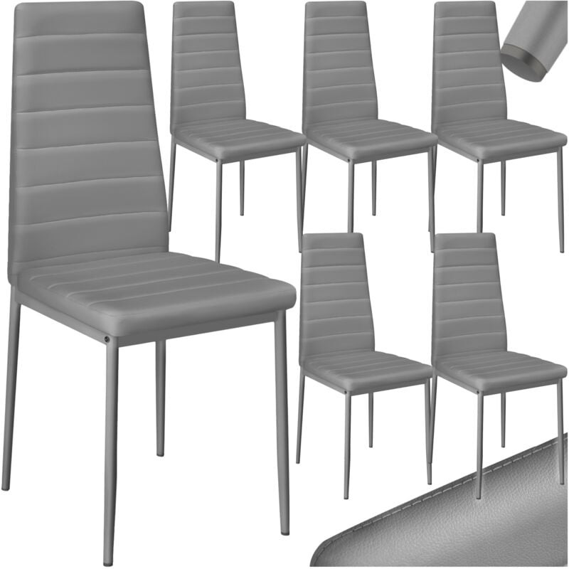 Tectake - Ensemble de 6 chaises de salle à manger aspect cuir ergonomiques gris