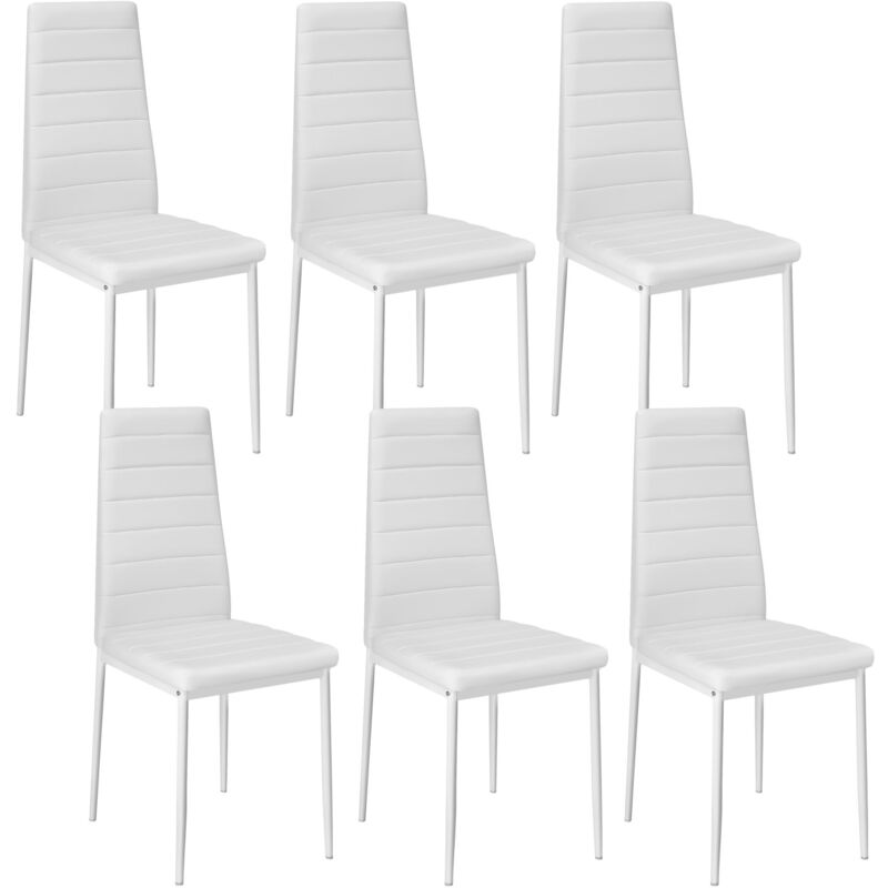 Tectake - Ensemble de 6 chaises de salle à manger aspect cuir ergonomique blanc