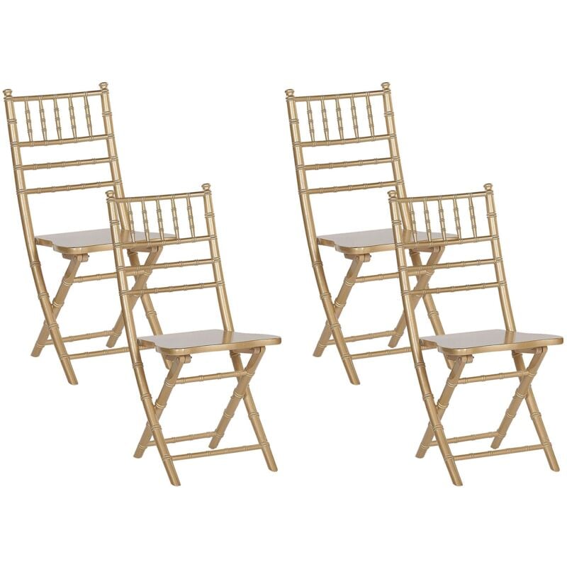 Lot 4 Chaises de Salle à Manger Pliantes en Bois Peint Doré Design Glamour et Contemporain pour Salon ou Cuisine Beliani