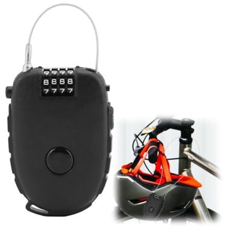 4 Chiffres Cadenas à Code Rétractable, 130cm Cadenas Câble en Acier, Cadenas à Code Noir, pour Sac à Dos, Casque, Panier, Vélo