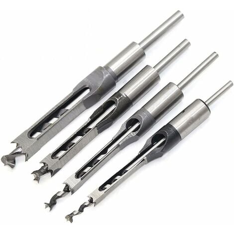4 Chisel Set Square Hole Drill Bits, Steel Hollow Chisels Carpentry Tools Set (1/4 -1/2 - 5/16 - 3/8 inch)