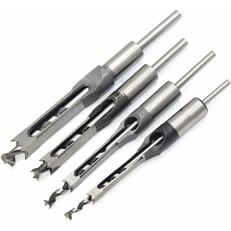 Hoopzi - 4 Chisel Set Square Hole Drill Bits, Steel Hollow Chisels Carpentry Tools Set (1/4 -1/2 - 5/16 - 3/8 inch)