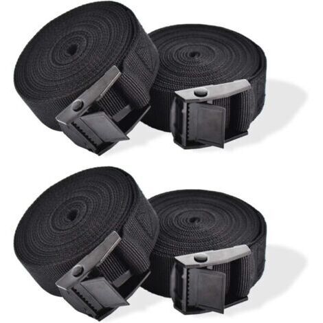 4 Cinture di tensione, 1 m Cintura di tensione, Cintura a cricchetto, Cintura di tensione 25 mm, Cintura di tensione nera con sistema di blocco, Cintura a cricchetto, Cintura per motociclette e rimorc