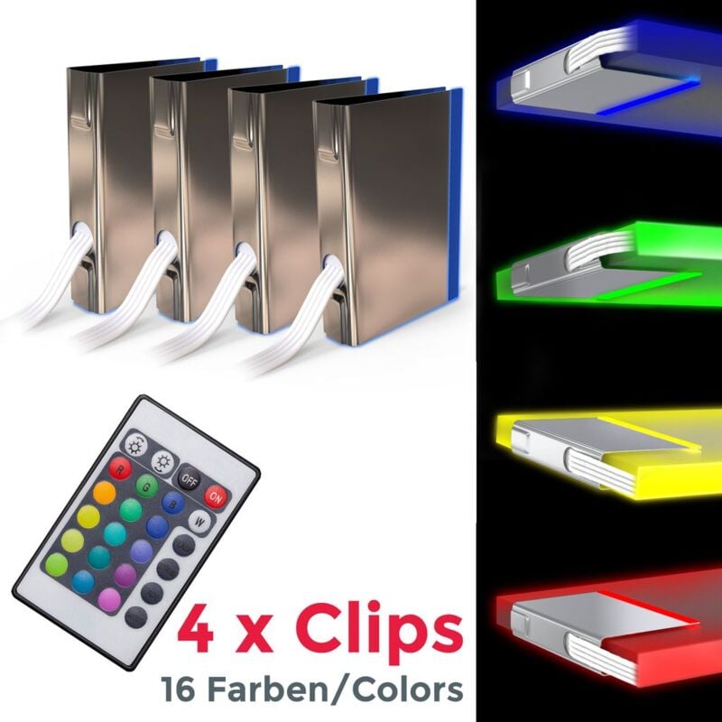 4 clips RGB LED éclairage vitrine placard armoire cuisine