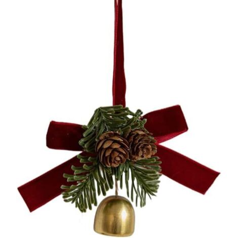 4 cloches de Noël avec nœuds et pommes de pin, décorations pour la maison, sapin de Noël