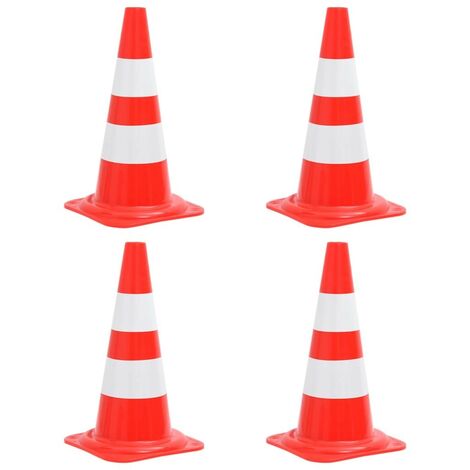 4 Cônes de signalisation 50 cm de hauteur réfléchissants Rouge et blanc
