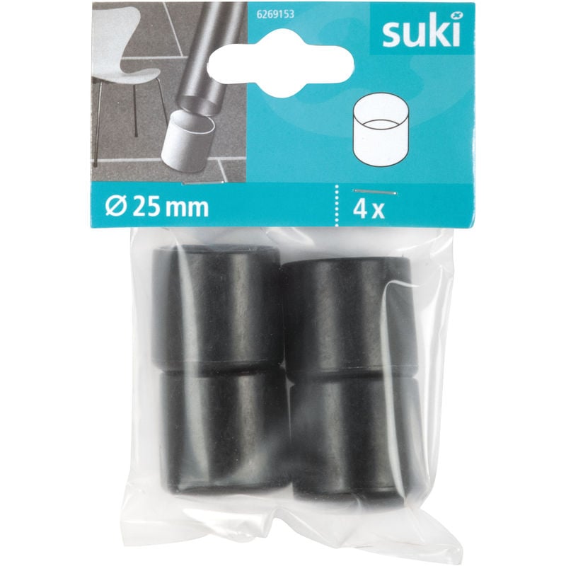 

4 Conterass de plástico para patas redondas y acabado negro con una medida D25mm