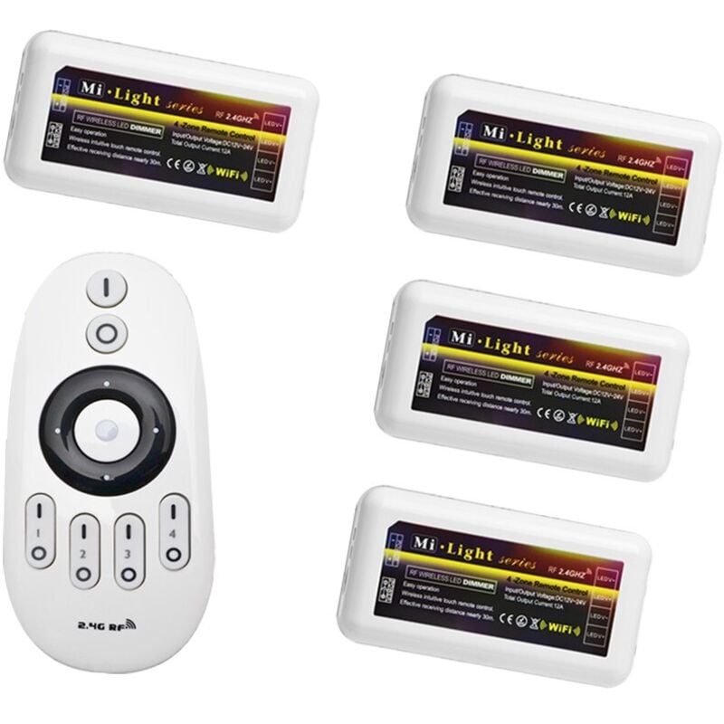4 contrôleurs multi-zone avec télécommande radio pour ruban led mono couleur 12V