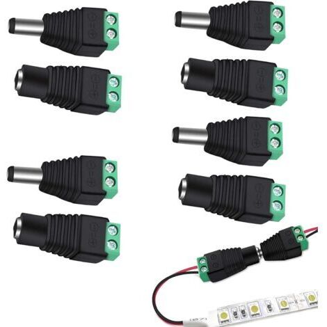 4 coppie di adattatori con connettore CC da 12 V, adattatori con jack di alimentazione maschio e femmina da 5,5 mm x 2,1 mm per sistema di videosorveglianza CCTV.