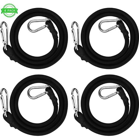 4 cordes élastiques PCS avec mousquetons Sangles élastiques Heavy Duty Dia. Sangles élastiques élastiques de 10 mm Sangles d'arrimage élastiques, Noir, 1 m/3,28 pieds