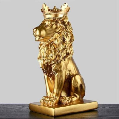 4 Couleurs créatives Couronne Lion doré Statue Figure Animale résine Moderne Noir/Blanc décoration Sculpture Artisanat Bureau Maison, Or