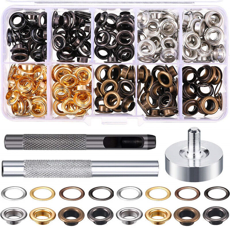 (4 Couleurs) Oeillets Œillets Kit, 200 Ensembles Œillets 6 Mm Œillets, Kit de Réparation Bâche, avec 3 Pcs Grommet Outils à Oeillet Œillets Kit pour