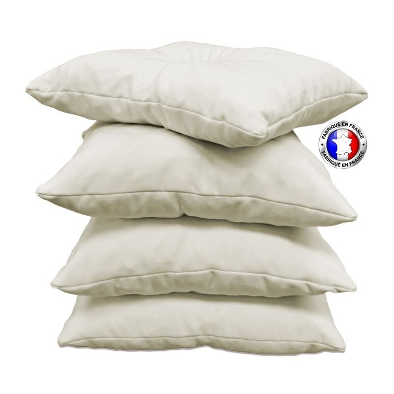 4 coussins d'assise 45x45 cm blanc écru 100% coton fabriqué en France