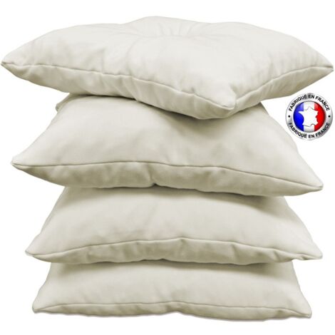 4 coussins d'assise 45x45 cm blanc écru 100% coton fabriqué en France