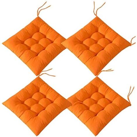 4 coussins de chaise moelleux avec rubans, 40 x 40 cm, orange, pour salle à manger, jardin, terrasse