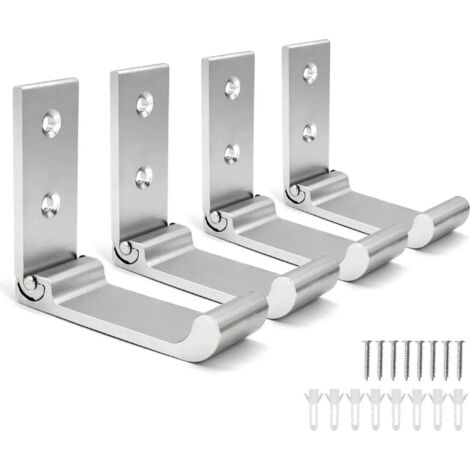 4 crochets muraux pliables – Supports invisibles en aluminium pour la cuisine, la chambre et plus encore (Argent)