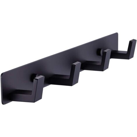 4 crochets porte-serviettes de salle de bain noir mat – Fixation murale à vis – Cintre robuste – Porte-peignoir en acier inoxydable pour chambre ou cuisine