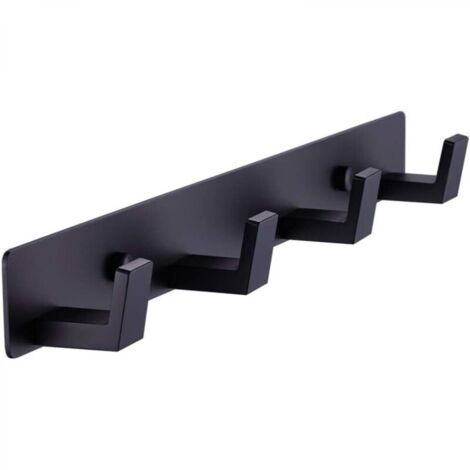 4 crochets porte-serviettes de salle de bain noir mat – Fixation murale à vis – Cintre robuste – Porte-peignoir en acier inoxydable pour chambre ou cuisine