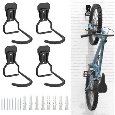 4 Crochets Vélo, Supports de Cintre de Vélo en Fer, Support Mural de Rangement pour Vélos Robuste en Forme de L, Support Vertical de Vélo Pratique pour Maison Garage, Noir