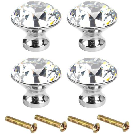 4 Crystal Furniture Knobs Vintage Kitchen Door Children's Cabinet Drawer Dresser With Screws