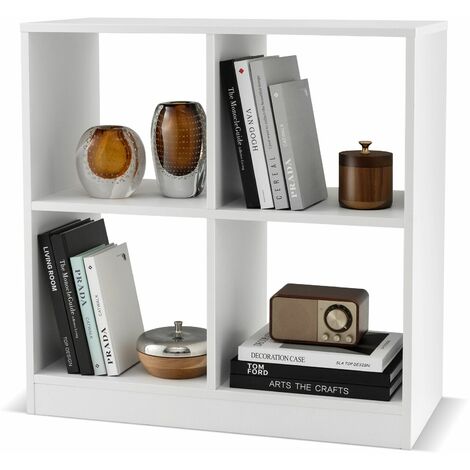 4-Cube Wooden Bookcase Open Back Bookshelf 2-tier Decorative Storage Organizer