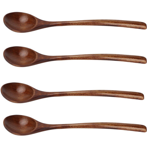4 Cuillères en Bois Japonaises à Long Manche, Grande Capacité pour Soupes et Cuisine