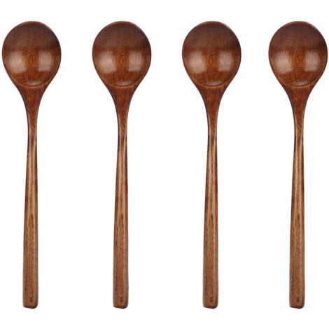 4 Cuillères en Bois Style Japonais, Long Manche et Grande Capacité pour Service de Soupe et Cuisine