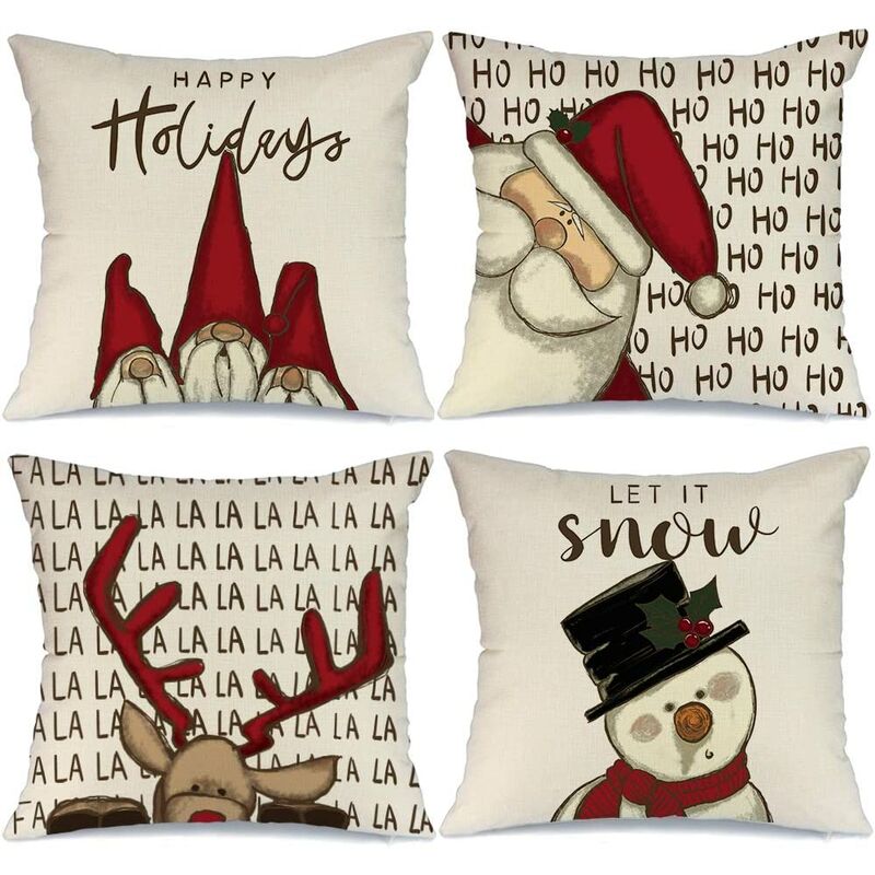 

4 decoraciones navideñas Fundas de almohada de gnomo Papá Noel Muñeco de nieve Cojines rústicos de vacaciones de invierno Decoración navideña para el