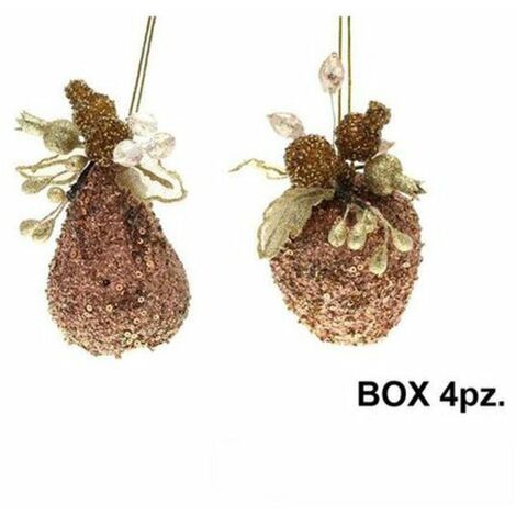 4 decorazioni frutta mela/pera natalizia 15 cm - colore rame/oro - addobbo natale