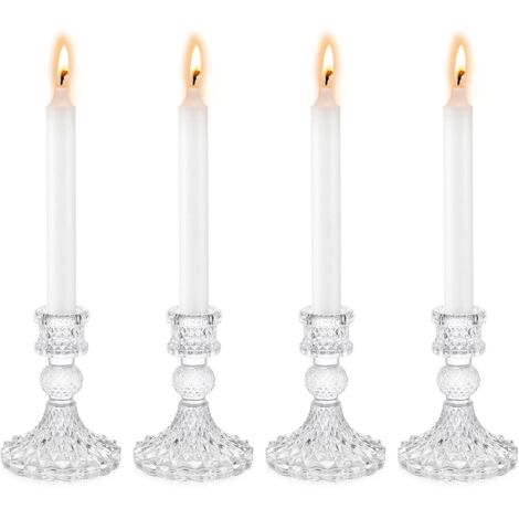 4 dekorative Glaskerzenhalter, Kerzenständer, Spitzkerzenhalter