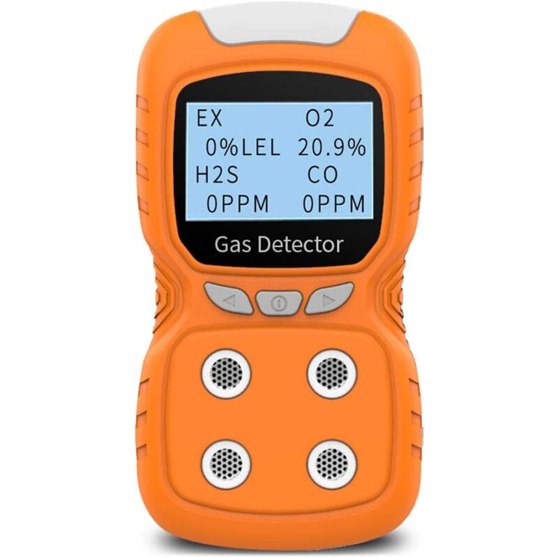 4 Détecteur de gaz, Portable Multi Moniteur de Gaz Écran LCD Rétro-éclairage Batterie Rechargeable Sonore Lumière Vibration Alarme, 2 Ans Détecteur