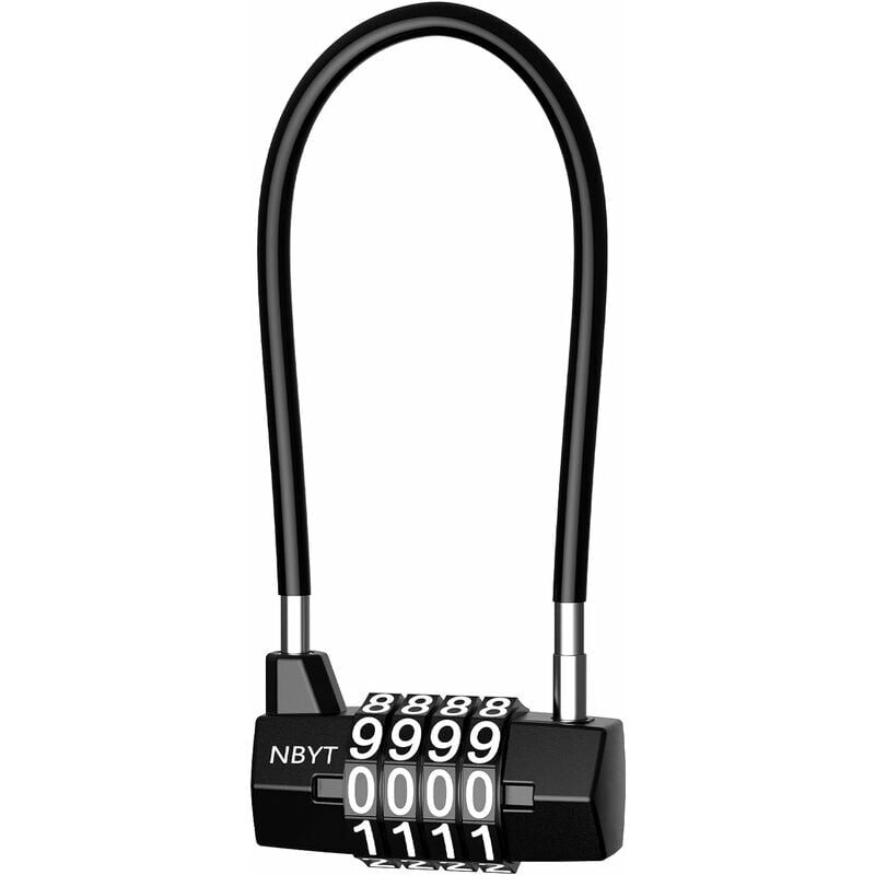 4-Digit Combination Lock, Combination Lock With Extended Steel Cable, Padlock With Long Shackle