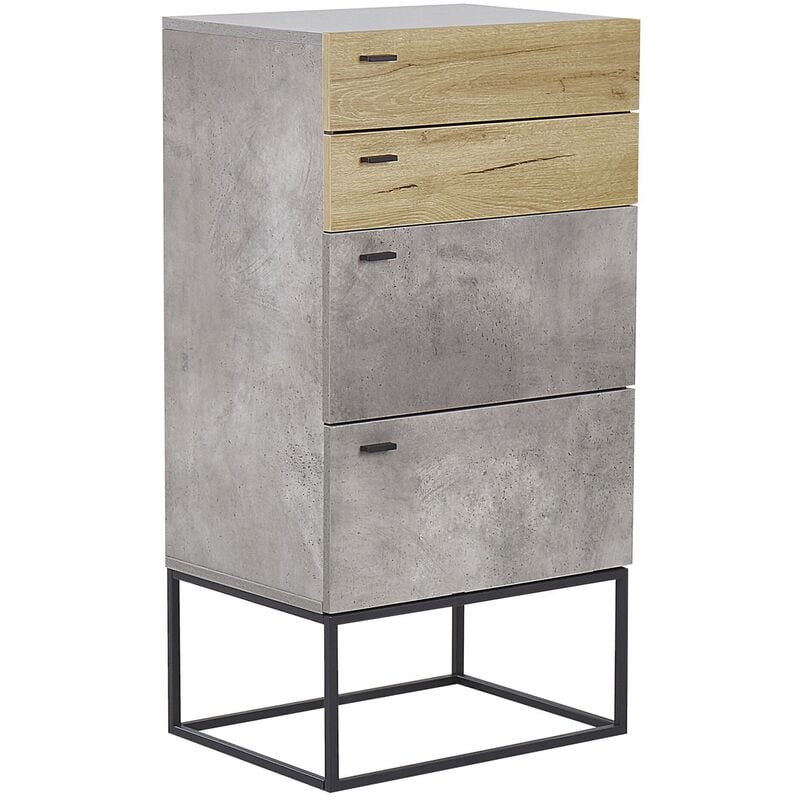 Modern Chest of Drawers 4-Tier Storage Concrete Effect Light Wood Acra