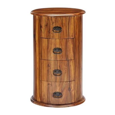 4 Drawer Drum Chest - Sheesham Wood - L45 x W45 x H70 cm - Honey Dark Finish