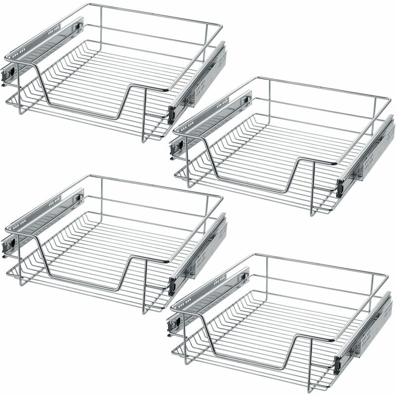 4 Sliding wire baskets with drawer slides - sliding wire baskets, drawer slides, kitchen drawer runners - 47 cm - grey