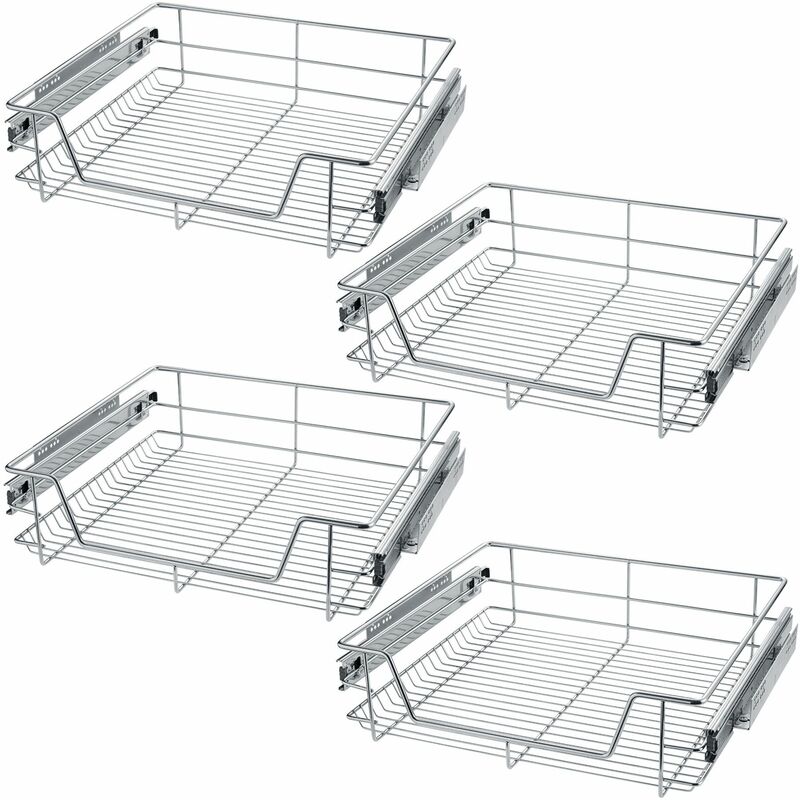 4 Sliding wire baskets with drawer slides - sliding wire baskets, drawer slides, kitchen drawer runners - 57 cm - grey