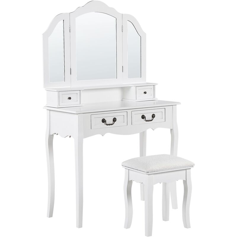 Stylish Decorative 4-Drawer Retro Dressing Table with Mirror White Fleur