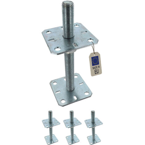 Fixtout – Embase pied de poteau carrée réglable par vis galvanisé – 110 x 250 x 24 mm – Pour béton armé – Réglage précis et dilatation optimale