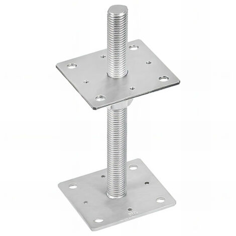 Fixtout – Embase pied de poteau carrée réglable galvanisé à visser – 130 x 250 x 20 mm – Pour béton armé – Vissage précis et réglable