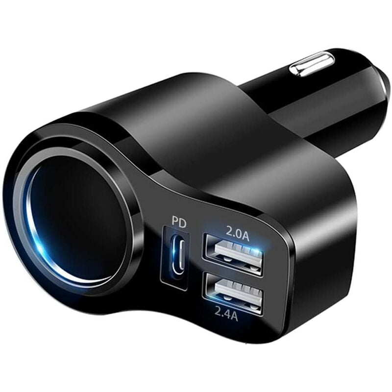 

4 en 1 36W USB C Cargador de coche USB Adaptador divisor de enchufe para encendedor de cigarrillos con 3 USB 12V / 24V Dual USB Tipo C PD Adaptador