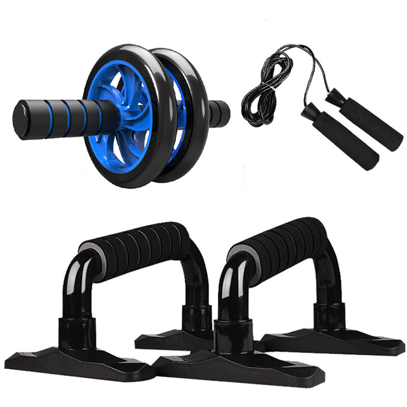 

4-en-1 AB Wheel Roller Kit Abdominal Press Wheel Pro con barra Push-UP Cuerda para saltar y rodillera Equipo portatil para ejercicio en casa Fuerza