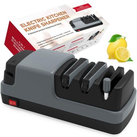 4 en 1 Aiguiseur couteaux électrique pour les couteaux à lame droite, dentelés et céramiques, ainsi que les ciseaux, Gris