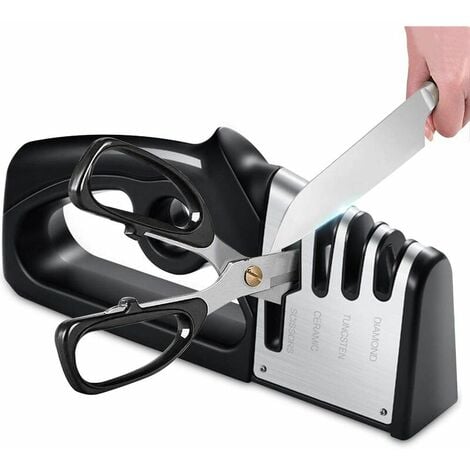 4 en 1 Aiguiseur de Cuisine Affuteur Couteau et Ciseaux,Aiguiseur Couteaux Professionnel, Knife Sharpener avec Gomme antidérapante pour Couteaux en INOX et Céramique，Irisfr