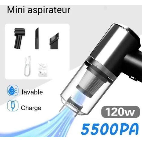 4 en 1 Aspirateur de Voiture, Aspirateur à main - 5500PA - 120W, avec Gonfleur pneu de Voiture et Lumière LED