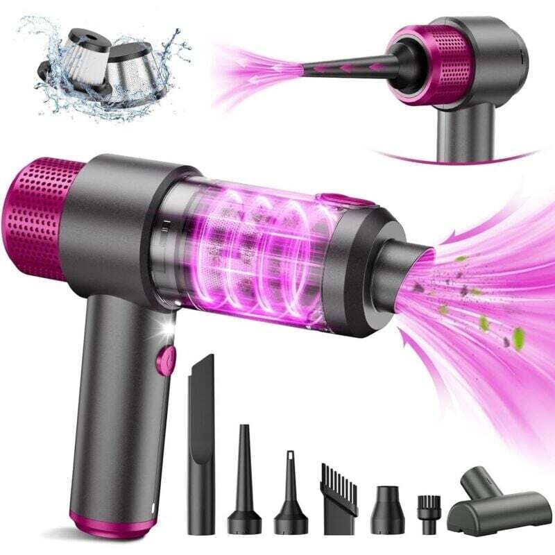 4-en-1 Aspirateur Voiture Puissant sans Fil, 15KPA Mini Aspirateur a Main sans Fil, Double Système de Filtration, Lumière LED, pour Souffleur Air
