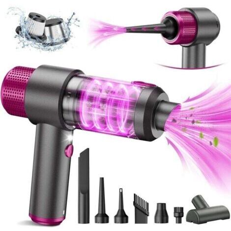 4-en-1 Aspirateur Voiture Puissant sans Fil, 15KPA Mini Aspirateur a Main sans Fil, Double Système de Filtration, Lumière LED, pour Souffleur Air Comprimé Nettoyage PC, Bureau & Voiture