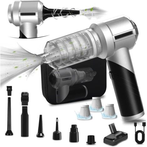 AUTRES 4-en-1 Aspirateur Voiture Puissant sans Fil, 21KPA Mini Aspirateur a Main sans Fil avec Moteur Brushless, 3 Niveaux Réglables, Pliable, pour Souffleur Air Comprimé Nettoyage PC & Bureau